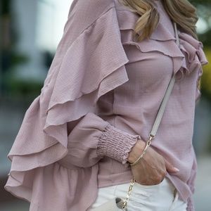 ChicWish Blush Ruffle Crepe Top